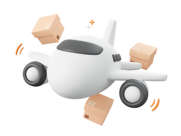 Ilustracion De Diseno De Dibujos Animados En 3 D De Cajas De Paquetes De Envio De Aviones De Entrega Concepto De Servicio Global De Compras Y Entrega 3D Icon