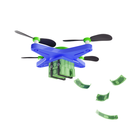 Entrega de fajos de dinero por drones  3D Illustration