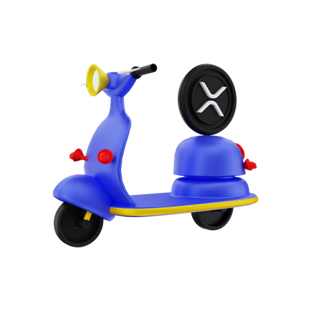 Entrega de criptomonedas XRP en moto  3D Illustration