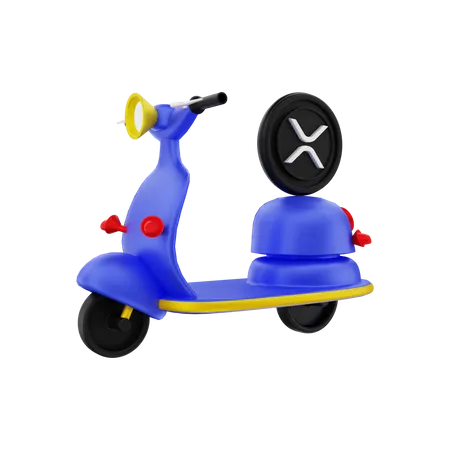 Entrega de criptomonedas XRP en moto  3D Illustration