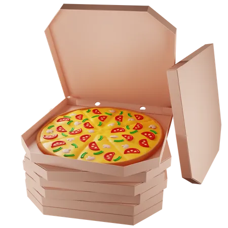Cajas De Carton 3 D Con Pizza Mucha Pizza Entrega De Pizza 3D Illustration