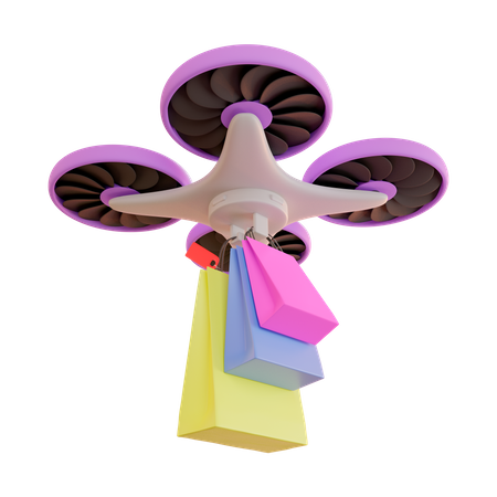 Entrega de sacolas de compras por drone  3D Illustration