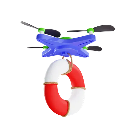 Entrega de aro salvavidas por drone  3D Illustration