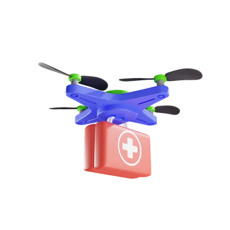 Entrega por dron de botiquín de primeros auxilios  3D Illustration