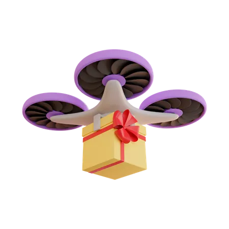 Entrega por dron de regalo en caja amarilla  3D Illustration