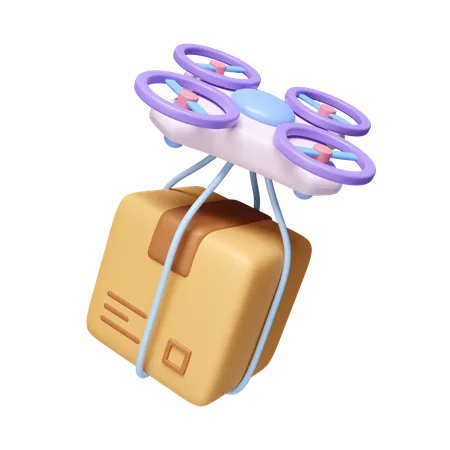 Drone De Entrega 3 D Voando Com Caixa De Papelao Servico De Entrega Expressa Icone Isolado No Fundo Branco Ilustracao De Renderizacao 3 D Caminho De Recorte 3D Icon