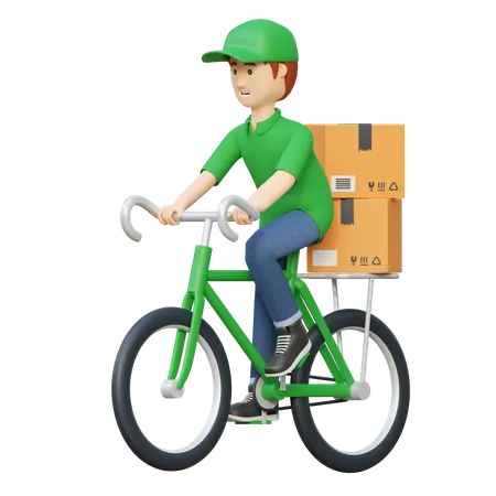 Mensageiro Andando De Bicicleta Para Entregar Caixa De Pacote Ilustracao Dos Desenhos Animados 3 D 3D Illustration