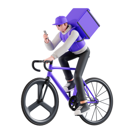 Entregador andando de bicicleta enquanto verifica a localização  3D Illustration