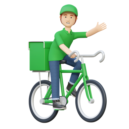 Entregador andando de bicicleta para entregar pacote  3D Illustration