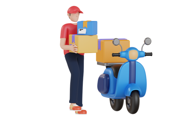 Entregador andando de scooter  3D Illustration