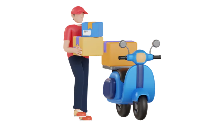 Entregador andando de scooter  3D Illustration