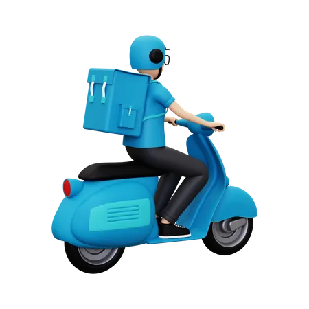 Entregador andando de scooter  3D Illustration