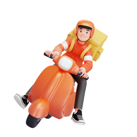 Entregador andando de scooter  3D Illustration