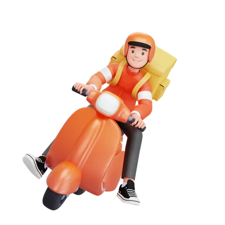 Entregador andando de scooter  3D Illustration