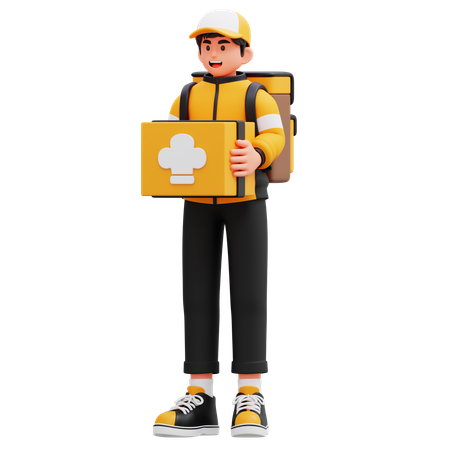 Entregador carregando caixa de pedido de comida  3D Icon