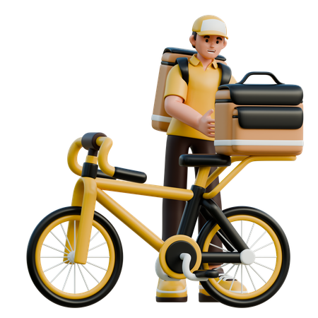 Entregador com bicicleta  3D Illustration