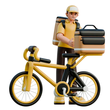 Entregador com bicicleta  3D Illustration