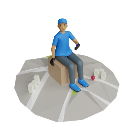 Courier Guy com local de entrega  3D Illustration