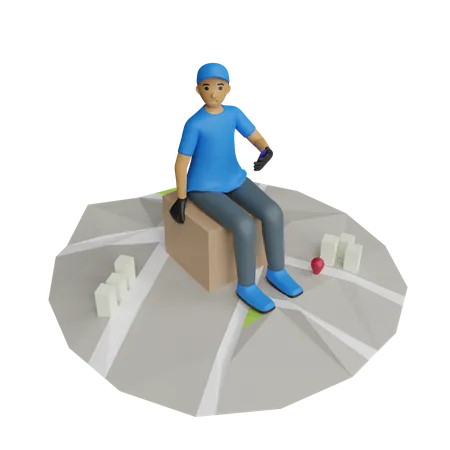 Courier Guy com local de entrega  3D Illustration