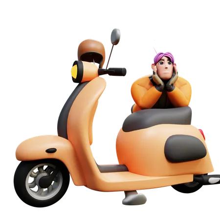 Entregador com scooter  3D Illustration