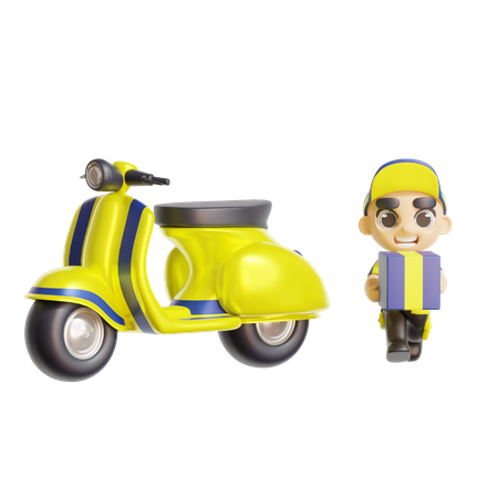 Entregador com scooter  3D Illustration