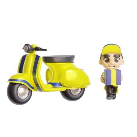 Entregador com scooter  3D Illustration