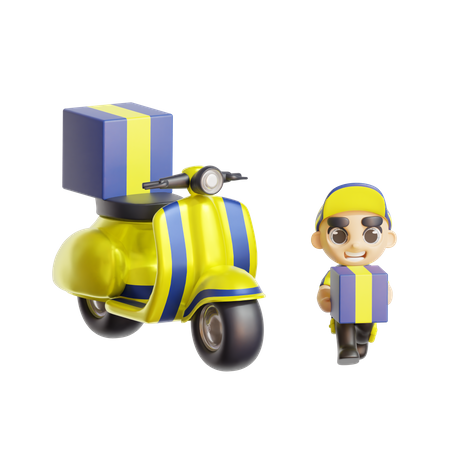 Entregador com Vespa  3D Illustration