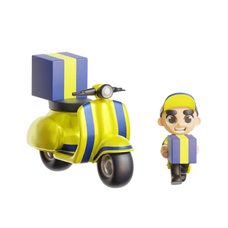 Entregador com Vespa  3D Illustration