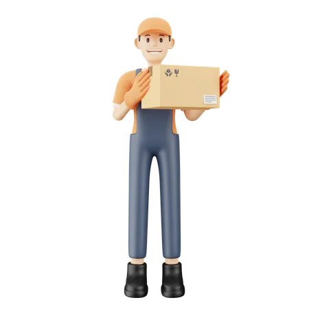 Entregador de correio com pacote  3D Illustration