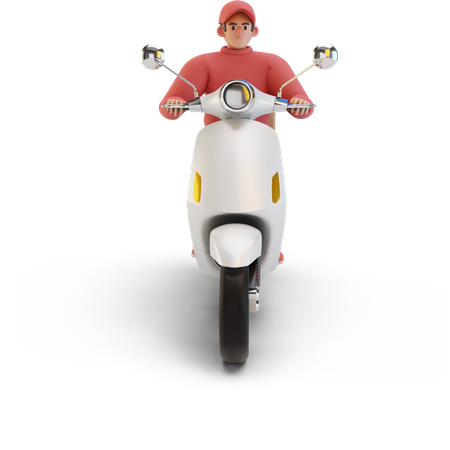 Entregador dirigindo scooter  3D Illustration