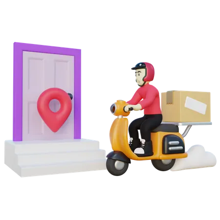 O entregador entrega o pacote na casa do cliente  3D Illustration