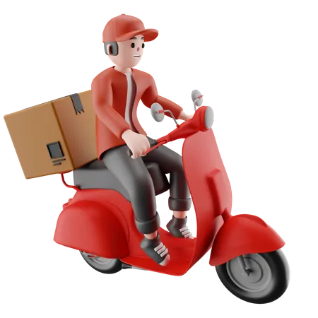 Entregador entregando pacotes usando uma scooter  3D Illustration
