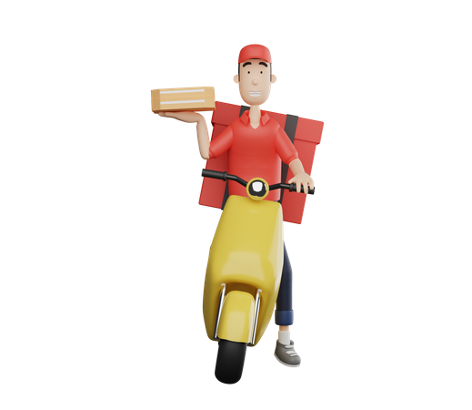 Entregador fazendo entrega de comida em scooter  3D Illustration