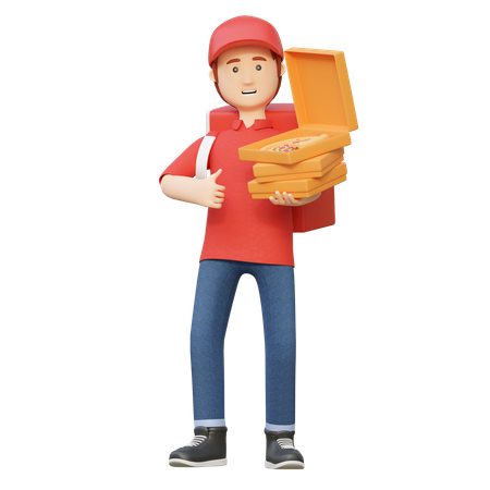 Entregador fazendo entrega de pizza  3D Illustration