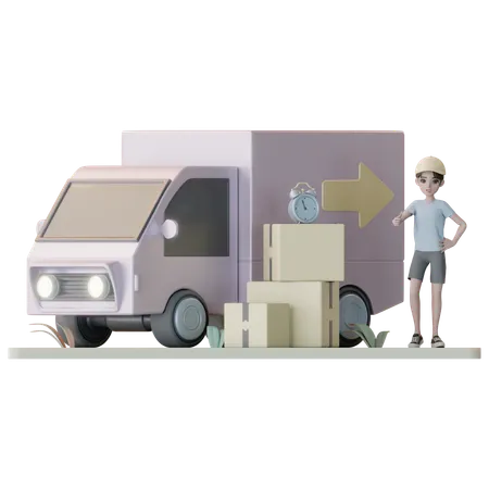 Entregador fazendo entregas  3D Illustration