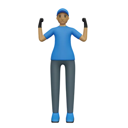 Entregador levantando as duas mãos  3D Illustration