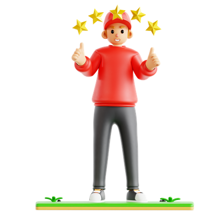 Entregador mostrando cinco estrelas  3D Icon