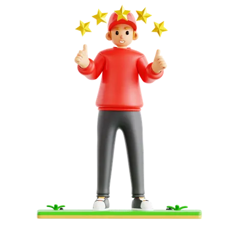 Entregador mostrando cinco estrelas  3D Icon