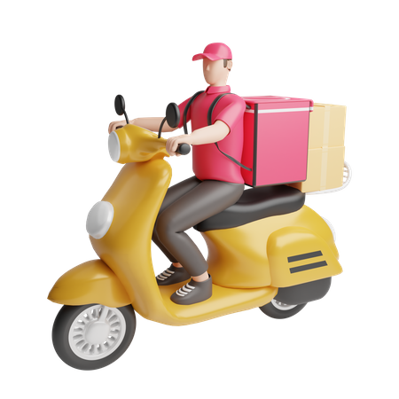 Entregador em scooter  3D Illustration