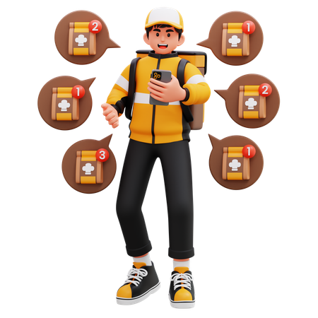 Entregador recebendo muitos pedidos  3D Icon