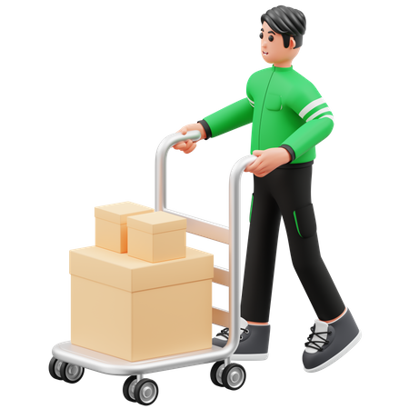 Entregador segurando o carrinho de pacote  3D Icon