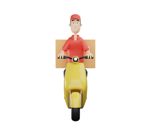 Homem de serviço de entrega com caixas de pacote e scooter  3D Illustration