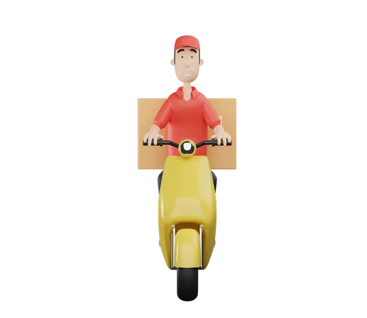 Homem de serviço de entrega com caixas de pacote e scooter  3D Illustration