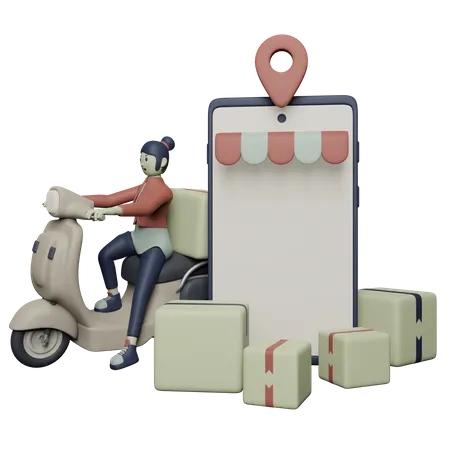 Entregadora em Scooter  3D Illustration