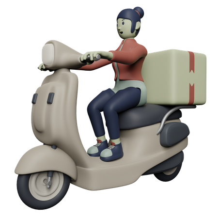 Entregadora em Scooter  3D Illustration