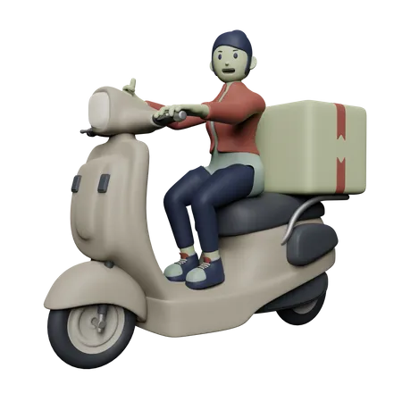 Entregadora em scooter  3D Illustration