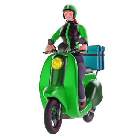 Entregadora andando de moto  3D Illustration