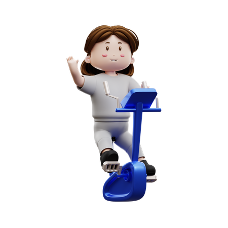 Entrenamiento de mujer montando una bicicleta estática  3D Icon