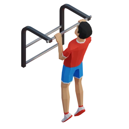 Hombres de entrenamiento levantan la barbilla bajo poli  3D Illustration