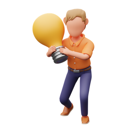 Entrepreneur Carrying Light Bulb  3D Illustration